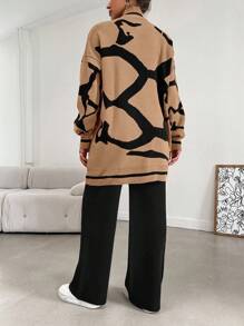 EURMUSE Graphic Pattern Drop Shoulder Sweater & Knit Pants - Brown - View 2