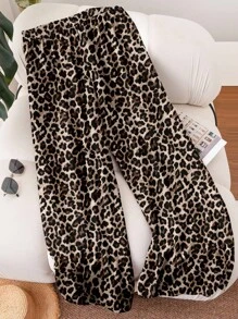 CosyJoli 大码女装新款春夏商务休闲沙滩裤，豹纹图案，口袋，适合海滩、度假、大学、情人节、邮轮、音乐节、街头，女式宽松夏季阔腿裤