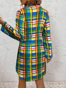 SHEIN Clasi Women's New Fashion Colorful Plaid Print Shirt Dress, Suitable For Commuting, Work, Outing, And Dating - Multicolor - View 2
