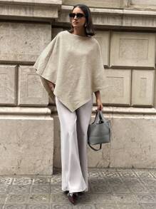 Aloruh Women's Elegant Cloak Poncho Style Solid Color Overcoat In Fall/Winter - Apricot - View 5