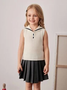 PrepCrw Young Girls' Sleeveless Knitted Vest With Navy Collar Girls Uniform Dress Toddler Girl School Uniform Girls School Clothes Kids Pleated Skirt Sets Girls Sailor Top,In Fall/Winter - Multicolor - View 1