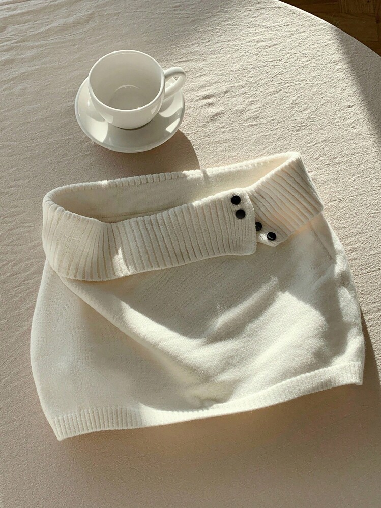 Comfortcana Women's Solid Color Knitted Ribbed Casual Versatile Sweater Skirt, Korean Style In Fall/Winter