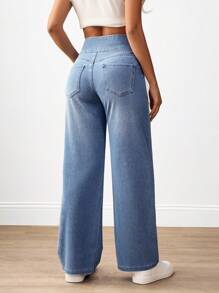 Flexra Plus Size Women High Waist Elastic Wide Leg Casual Jeans