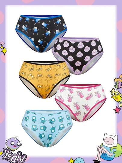Adventure Time X ROMWE 5pcs/Set Cartoon Pattern Contrast Trim Triangle Panties