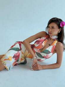 Aloruh Váy ôm sát lưng hở lưng in hoa, gợi cảm, trang phục đi nghỉ cho nữ, đầu thu - Nhiều màu - Xem 8