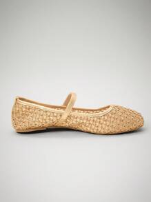 SHUZIA Women's Casual Elegant Square Toe  Comfortable Woven PU Ballet Flats For Christmas Valentine's Day - Camel - View 5