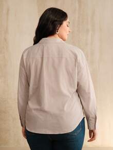 Anewsta Blusa de manga larga a rayas de estilo callejero para mujer, elegante y sofisticada para otoño, invierno, salir, elegante, formal, fiesta, chic, Año Nuevo, Navidad, trabajo, graduación - Caqui - Ver 3