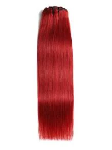 8Pcs Red Straight Clip In Virgin Human Hair Extensions Clip-In Hair Extensions Weft Hair Extension Hair Weaves 10-24inches 120G 100% Human Hair For Women HairPiece Halloween Costumes - SRed - View 2