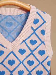 PrepCrw Young Girl Heart Pattern V-Neck Casual Loose Knitted Vest Autumn Winter Clothes For Women - Multicolor - View 3