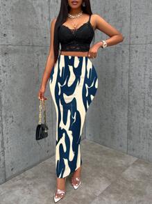 SOLERSUN Váy ôm sát thời trang dự tiệc quyến rũ thanh lịch màu sắc trừu tượng in kỹ thuật số đầy đủ - Nhiều màu - Xem 3