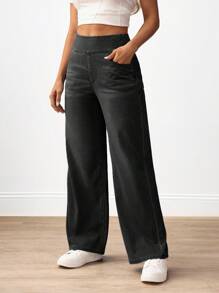 SHEIN PETITE Damen Lässig Gewaschen Hohe Taille Gerade Bein Jeans