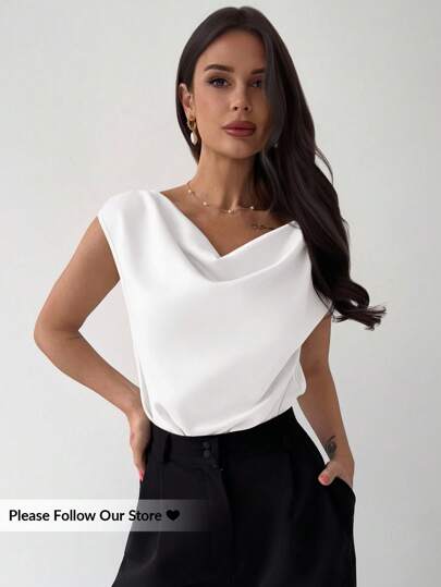 Firerie Summer New Elegant Asymmetric Ruffle Collar Sleeveless Satin Bodysuit For Women, Apricot Color, Minimalist Design Suitable For Date, Commute, Office Wear Fashion Clothing Street Chic