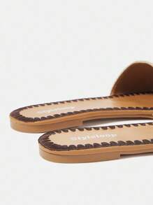 Styleloop Giày sandal đế bằng cho nữ, họa tiết dệt, phong cách Bohemian, thích hợp cho kỳ nghỉ, Halloween, Giáng sinh, tiệc tùng - Màu nâu  Mocha - Xem 4