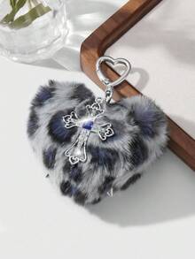 ROMWE Kawaii 1 chiếc Y2K Retro Chic Punk Lông thú giả cao cấp màu xám in hình động vật đinh tán 3D hình trái tim pha lê rỗng chữ thập tự làm móc khóa túi xách, thích hợp cho phụ nữ, trang phục hàng ngày, quà tặng ngày lễ - Xám - Xem 7
