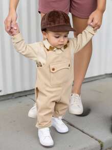 SHEIN Petos informales de estilo deportivo con ajuste holgado, hombros caídos y bolsillos grandes, adecuados para niños y niñas, para uso en otoño/invierno, interior y exterior