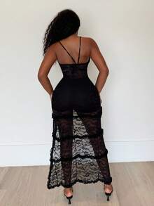 Alexandranx 女士蕾丝吊带简约连衣裙，适合夏季 - 黑色 - 查看 2