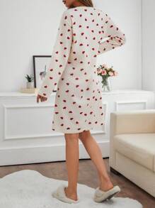 EURMUSE PLUS Women Cotton Round Neck With Heart Printed Lettered Long Sleeve Sleep Pajama Dress Long Sleeve Pajamas Dress Long Sleeve Nightgown Lounge Dress For Women Loungewear Dress