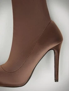 SHUZIA 辣妹性感尖头细高跟混合紧身裤弹力巧克力裤靴子春季鞋春夏舒适舞会 - 巧克力棕 - 查看 5