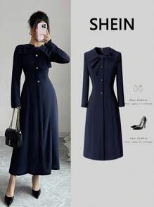 Rafferiza Vestido elegante de unicolor con decoración de lazo para mujer