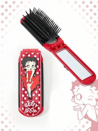Betty Boop | ROMWE Peine personalizado con diseño de personaje de dibujos animados, cepillo de cabello portátil con cojín de aire, peine y espejo plegables 2 en 1, accesorio para volver a la escuela