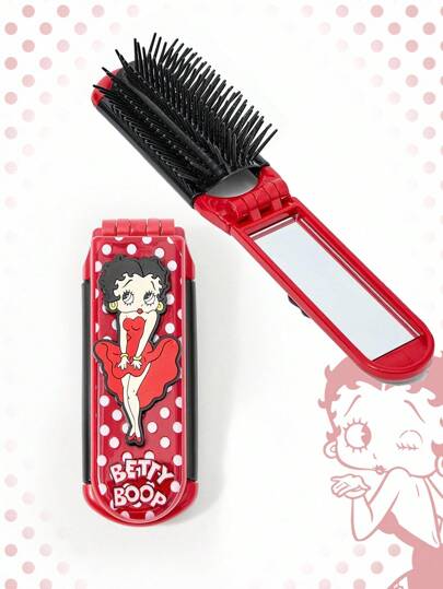 Betty Boop | ROMWE Customized Cartoon Character Graphic Comb, Portable Hair Brush With Air Cushion, 2-In-1 Folding Comb And Mirror, Back To School Accessory
