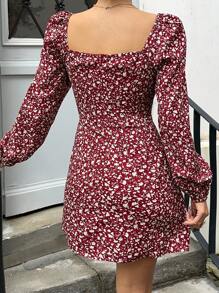 Sunnyshic Ditsy Floral Fitted Long Sleeve Dress Fall Cloth For Women