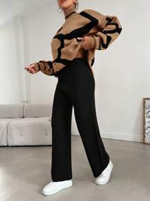 EURMUSE Graphic Pattern Drop Shoulder Sweater & Knit Pants - Brown - View 4