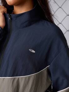 SHEIN Sports Women Sports Jackets Y2K Zip-Up Loose Casual Jacket, Spring & Autumn, Fall Winter Jackets, Nylon Jackets, Sportswear, Daily Wear Jacket Activewear, Sportwear, Tracksuit, Back To School, Retro Streetwear Streetstyle. Preppy, Blokecore, Women Athleisure Women Athleisure Wear Jacket Women Track Jacket Zip Up Jacket Women Workout Zip Up Sportswear Women Women Athleisure - Black - View 3