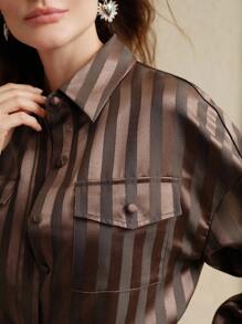 Anewsta 女士春夏新品条纹优雅棕色百搭长袖衬衫