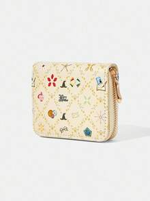 HARRY POTTER X SHEIN 1 件菱形和花朵印花拉链小钱包，女士零钱包 - 彩色 - 查看 2