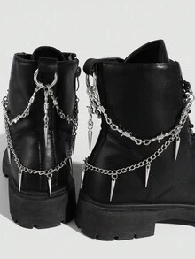 ROMWE 2pcs Gothic Punk Style Dark Rivet Thorn Chain DIY Shoe Decor, Add Mysterious Vibe To Your Shoes, Suitable For Women And Men - Compact, Delicate, Multifunctional Fashion Item, Halloween Shoe Decoration To Set The Mood