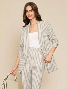 Amorya Áo khoác blazer sọc cổ điển dành cho nữ, Thời trang đi làm hàng ngày, Trang phục công sở giản dị mùa thu đông trở lại trường, Buổi hòa nhạc đồng quê, Mùa thu phù hợp để đi làm, Phong cách Old Money, Giáo viên, Vải lanh mới 2025 - Nhiều màu - Xem 5