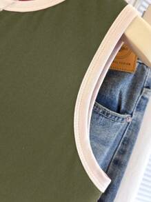 INAWLY 大码女式休闲拼色拼接背心，夏季 - 軍綠色 - 查看 4