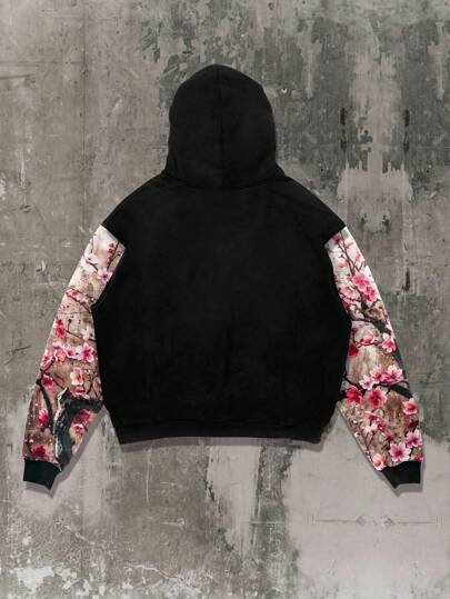 Street Life Sudadera con capucha de hombre con estampado floral y parches, adecuada para uso diario, primavera/verano