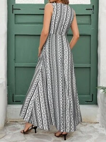 SHEIN Clasi 女士时尚优雅圆领背心，搭配音乐节图案和撞色连体裤 - 白色 - 查看 2