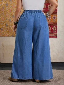 EMERY ROSE Jeans casual di moda con vita elastica, pieghe e tasche, per donne taglie forti