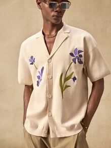 AKNOTIC Áo len cardigan tay ngắn dáng rộng thoải mái cho nam - Màu be - Xem 6