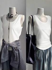 Jouncy Women Casual All-Match Daily Wear Solid Color Sleeveless Top
