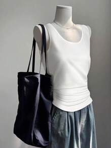 Jouncy Women Casual All-Match Daily Wear Solid Color Sleeveless Top