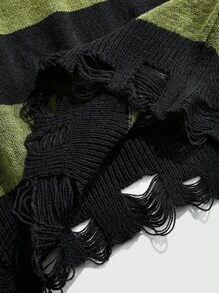 ROMWE MEN Prep 男士做旧撞色条纹针织背心 - 軍綠色 - 查看 5