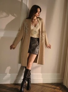 MOTF PREMIUM EMBROIDERY FAUX PEARL DETAIL CARDIGAN - Khaki - View 8