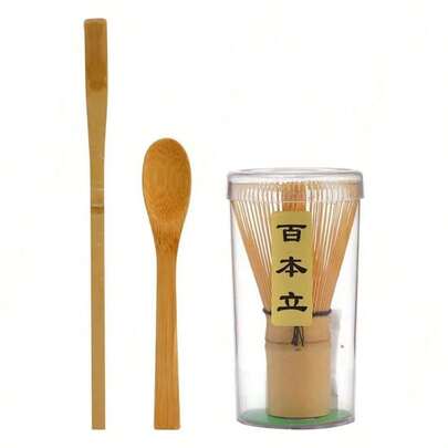 Set de 3 piezas: Batidor de bambú, cuchara de té Matcha, batidor de té y cuchara. Herramientas para hacer té. Decoración de vuelta al colegio, Halloween, pared, dormitorio, cortinas de sala de estar, decoración de otoño, decoraciones navideñas