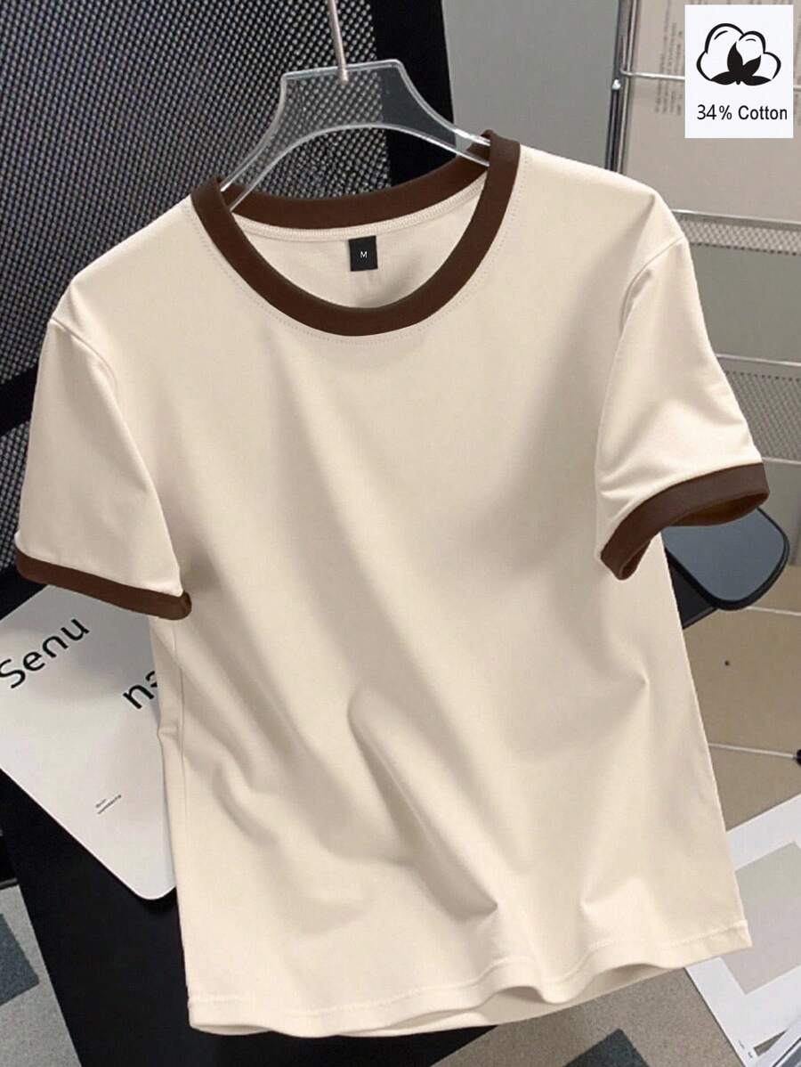 Claim Dot Men's Casual Minimalist Color Block Trim Short Sleeve T-Shirt Tshirt Tshirt Cotton Cotton Tee Shirts T Shirts