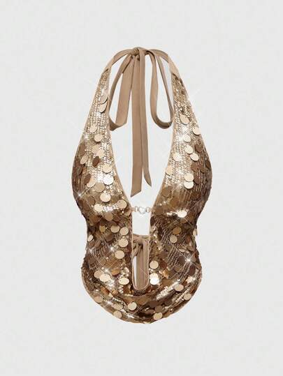 Y2K Retro Sexy Draped Neck Beaded Crop Top For Women, Vacation Island Style