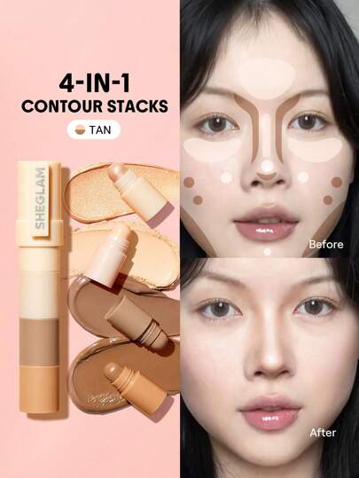 SHEGLAM Multi-Glam Face Pen-Tan 5-Color Contour Stick Non-Greasy Long Lasting Natural Highlighter Dual-Use Multi-Use Sculpt Smoothes Fine Lines Creamy Contour Brand Beauty Makeup Face Paint Cosmetic For Women Girls Perfect For Winter Spring Ideal For Y2K Fancy Fashion Suitable For Birthday Gift Party Ready Best Color