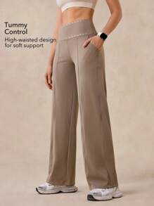 OutZeal 女士运动裤 日常休闲居家服 柔软针织面料 吸汗速干 高腰直筒裤型 带口袋 - 卡其色 - 查看 2