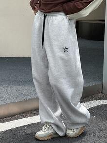 DAZY Teens Girls Thermal Lined Straight Leg Pants, Loose Casual Sweatpants With Star Pattern, Autumn - Grey - View 3