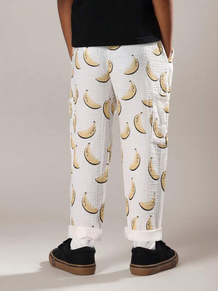 Cotton Pull On Pants With Banana Print Pattern