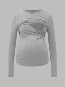 Modmama 孕妇圆领长袖哺乳上衣 - 黑色 - 查看 12