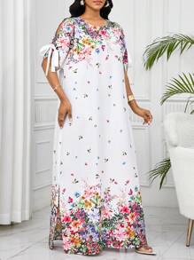 SHEIN Lady Vestido de mujer elegante de vacaciones con estampados florales y telas texturizadas, vestido suelto y holgado con mangas cortas para vacaciones, ducha nupcial, vestido largo y delgado con mangas con cordones para primavera, verano y otoño, vacaciones, atuendos de playa, vestidos de cumpleaños para mujer, vestidos elegantes para mujer, ropa occidental para mujer, atuendo de concierto de country, atuendos de cumpleaños para mujer, vestido de vacaciones, atuendo de concierto para mujer, vestido floral para mujer, ropa bohemia para mujer, atuendos de brunch para mujer, atuendos de vacaciones en la playa, vestido de fiesta de té, vestido de hada europeo de verano - Multicolor - Ver 7